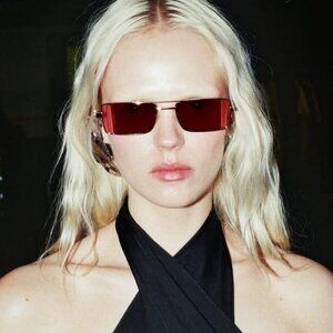 Off-White OERI14A CORTEZ 7628 Sunglasses Gold Rectangle Frame, Burgundy Lenses